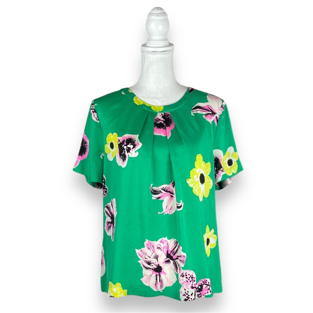 J.Crew Factory Spring Green Blouse Oversized Floral Print Partial Open Back